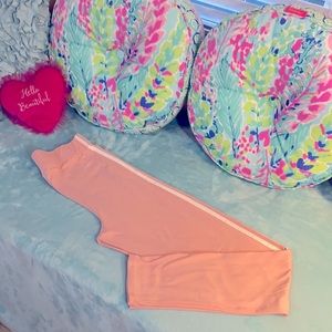 Marci soft baby pink leggings with two white stripes